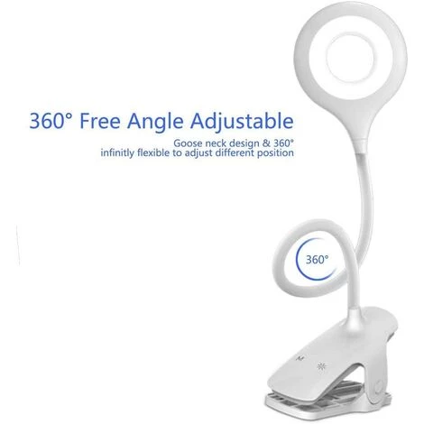 AOUGO Lampe De Bureau à Pince à LED Rechargeable Flexible, 3 Couleurs Et 3 Luminosité, Lampe De Chevet à Commande Tactile à Intensité Variable, Lampe De Lecture LED à Piles Sans Fil à Clip (blanc) 5 AOUGO Lampe De Bureau à Pince à LED Rechargeable Flexible, 3 Couleurs Et 3 Luminosité, Lampe De Chevet à Commande Tactile à Intensité Variable, Lampe De Lecture LED à Piles Sans Fil à Clip (blanc) – Image 5