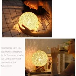 MINKUROW LED, Lampe De Chevet, Lampe D'Ambiance De Chambre En Rotin Et Bois, USB Rechargeable -Lampe Soldes Boutique 60995775 4