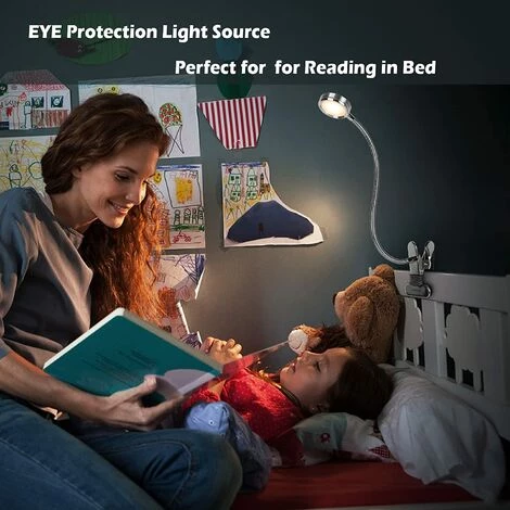 FUHUIDATRADING Lampe-Clip Lampe De Bureau à LED à Pince De Lecture Table Lit Avec L‘Adapteur Luminosité Réglage Soin Des Yeux Pour Le Bureau Et Le Domicile Flexible à 360° Argent 5 FUHUIDATRADING Lampe-Clip Lampe De Bureau à LED à Pince De Lecture Table Lit Avec L‘Adapteur Luminosité Réglage Soin Des Yeux Pour Le Bureau Et Le Domicile Flexible à 360° Argent – Image 5