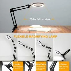 FUHUIDATRADING Lampe De Bureau LED Grossissante 10X u2013 3 Couleurs Lumineuses 10 Luminosités à Intensité Variable u2013 Loupe Alimentée Par USB Avec Bras Pivotant Réglable Et Pince De Serrage Pour Travaux Manuelsu2026 -Lampe Soldes Boutique 61114256 4