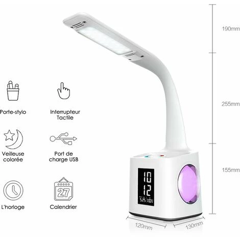 GRID COOL Lampe De Bureau D'étude LED Rechargeable Avec Affichage De L'heure Du Calendrier Porte-stylo 10W 4 GRID COOL Lampe De Bureau D'étude LED Rechargeable Avec Affichage De L'heure Du Calendrier Porte-stylo 10W – Image 4