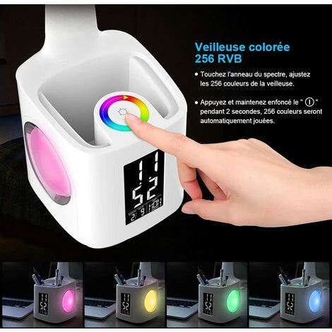 GRID COOL Lampe De Bureau D'étude LED Rechargeable Avec Affichage De L'heure Du Calendrier Porte-stylo 10W 5 GRID COOL Lampe De Bureau D'étude LED Rechargeable Avec Affichage De L'heure Du Calendrier Porte-stylo 10W – Image 5