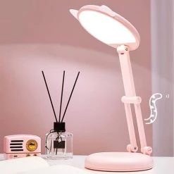 GRID COOL Lampe De Bureau LED Pour Enfants, Lampe De Chevet Oreille De Chat Rose Pour Filles, Réglable