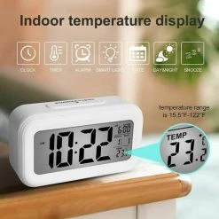 FOZIY Réveil Digital Réveil Matin, Horloge Numérique Réveil à Pile Silencieux Pour Enfants Adultes Grand écran LED Température Calendrier(Blanc)，Fonepro -Lampe Soldes Boutique 63841583 4