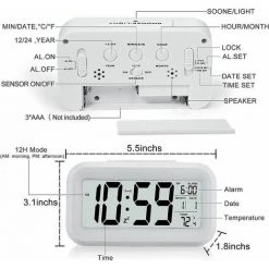 FOZIY Réveil Digital Réveil Matin, Horloge Numérique Réveil à Pile Silencieux Pour Enfants Adultes Grand écran LED Température Calendrier(Blanc)，Fonepro -Lampe Soldes Boutique 63841583 5