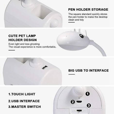 LLOVE Lampe De Bureau LED Pour Enfants, Lampe De Bureau Tricolore Dimmable, Interrupteur Tactile/connexion USB/porte-stylo, Lampe De Lecture Pour Chambre D'enfant, étude, Travail (blanc) 2 LLOVE Lampe De Bureau LED Pour Enfants, Lampe De Bureau Tricolore Dimmable, Interrupteur Tactile/connexion USB/porte-stylo, Lampe De Lecture Pour Chambre D'enfant, étude, Travail (blanc) – Image 2