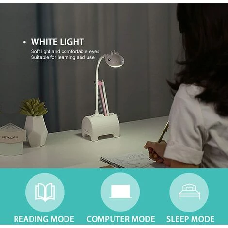 LLOVE Lampe De Bureau LED Pour Enfants, Lampe De Bureau Tricolore Dimmable, Interrupteur Tactile/connexion USB/porte-stylo, Lampe De Lecture Pour Chambre D'enfant, étude, Travail (blanc) 4 LLOVE Lampe De Bureau LED Pour Enfants, Lampe De Bureau Tricolore Dimmable, Interrupteur Tactile/connexion USB/porte-stylo, Lampe De Lecture Pour Chambre D'enfant, étude, Travail (blanc) – Image 4
