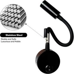 LLOVE Bras Flexible Applique Murale LED 3W Design Moderne Lampe De Lecture De Chevet à 360 Degrés Lumière Douce Col De Cygne Noire Avec Interrupteur Pour Chambre Bureau Hôtel-Blanc Chaud -Lampe Soldes Boutique 64871336 3