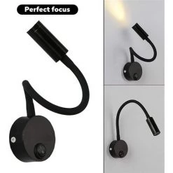 LLOVE Bras Flexible Applique Murale LED 3W Design Moderne Lampe De Lecture De Chevet à 360 Degrés Lumière Douce Col De Cygne Noire Avec Interrupteur Pour Chambre Bureau Hôtel-Blanc Chaud -Lampe Soldes Boutique 64871336 5