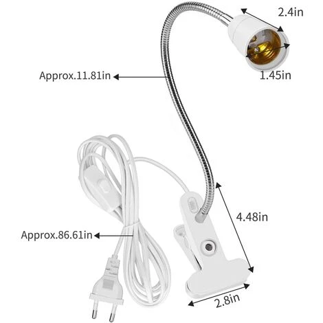 LLOVE E27 Douille Ampoule à Pince, 2-Pièces Support De Lampe De Bureau Avec étanche Interrupteur Et Réglable Col De Cygne, Clip-Sur E27 Base De Lampe Avec 6.8ft Câble Pour Lecture De Nuit/Lampe Des Plantes 2 LLOVE E27 Douille Ampoule à Pince, 2-Pièces Support De Lampe De Bureau Avec étanche Interrupteur Et Réglable Col De Cygne, Clip-Sur E27 Base De Lampe Avec 6.8ft Câble Pour Lecture De Nuit/Lampe Des Plantes – Image 2