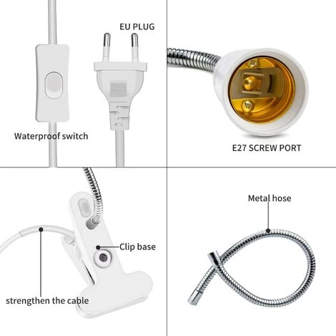 LLOVE E27 Douille Ampoule à Pince, 2-Pièces Support De Lampe De Bureau Avec étanche Interrupteur Et Réglable Col De Cygne, Clip-Sur E27 Base De Lampe Avec 6.8ft Câble Pour Lecture De Nuit/Lampe Des Plantes 3 LLOVE E27 Douille Ampoule à Pince, 2-Pièces Support De Lampe De Bureau Avec étanche Interrupteur Et Réglable Col De Cygne, Clip-Sur E27 Base De Lampe Avec 6.8ft Câble Pour Lecture De Nuit/Lampe Des Plantes – Image 3