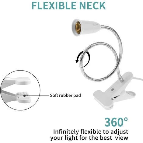 LLOVE E27 Douille Ampoule à Pince, 2-Pièces Support De Lampe De Bureau Avec étanche Interrupteur Et Réglable Col De Cygne, Clip-Sur E27 Base De Lampe Avec 6.8ft Câble Pour Lecture De Nuit/Lampe Des Plantes 4 LLOVE E27 Douille Ampoule à Pince, 2-Pièces Support De Lampe De Bureau Avec étanche Interrupteur Et Réglable Col De Cygne, Clip-Sur E27 Base De Lampe Avec 6.8ft Câble Pour Lecture De Nuit/Lampe Des Plantes – Image 4