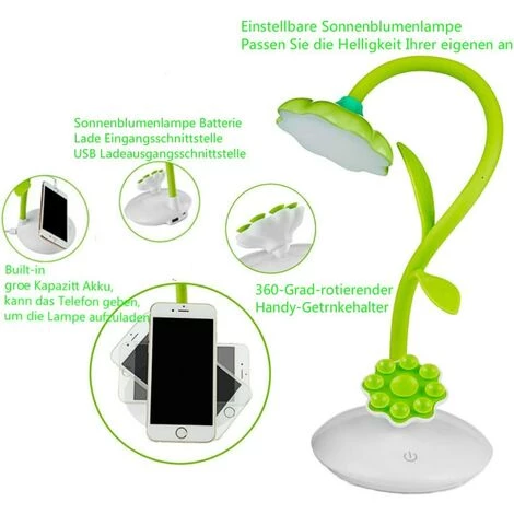 LLOVE Lampe De Bureau LED Verte Pour Enfant, Lampe De Chevet Avec Capteur Tactile De Liseuse Flexible, Charge Via USB Et Support De Téléphone Pivotant à 360° (vert) 3 LLOVE Lampe De Bureau LED Verte Pour Enfant, Lampe De Chevet Avec Capteur Tactile De Liseuse Flexible, Charge Via USB Et Support De Téléphone Pivotant à 360° (vert) – Image 3