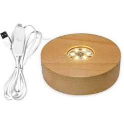 QERSTA Support De Base Solide De Lampe En Bois, Présentoir Rotatif, Accessoire Rechargeable, Avec Télécommande, Lumière LED