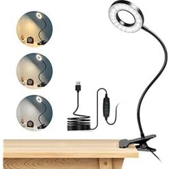 RHAFAYRE Lampe De Bureau à Pince 48 LED Flexible à 360°Lampe Lecture Clipsable 3 Modes D’Éclairage &10 Niveaux De Luminosité Lampe Bureau Led USB Pour Étude Et Travail, Noir [Classe énergétique A++]