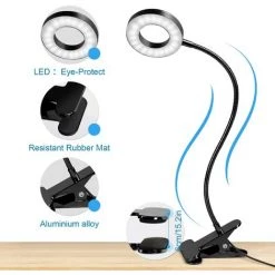 RHAFAYRE Lampe De Bureau à Pince 48 LED Flexible à 360°Lampe Lecture Clipsable 3 Modes D’Éclairage &10 Niveaux De Luminosité Lampe Bureau Led USB Pour Étude Et Travail, Noir [Classe énergétique A++] -Lampe Soldes Boutique 65044512 4