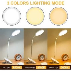 KAEJYIUT Lampe De Bureau LED Sans Fil Rechargeable, 3 Couleur Et 3 Intensité Réglables, Lampe De Chevet USB Tactile Avec Pince Pour Enfants , 20 LEDs Flexible 360°Portable Lampe De Lecture Clipsable -Lampe Soldes Boutique 65391560 3