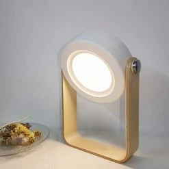 OSQI Lampe De Chevet Pliante, Lanterne LED Portable Rechargeable Par USB RealPlus, Lampe De Bureau Avec Poignée En Bois à 3 Niveaux De Luminosité, Veilleuse, Lampe De Chevet Pour Chambre à Coucher, Camping (blanc)