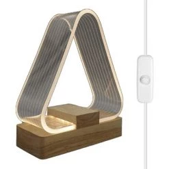 OSQI Lampe De Table De Chevet Triangle Nordique Lampe De Chevet Décorative LED Lampe Blanche Chaude Chargeur USB Bouton De Commande Avec Lumière Acrylique De Transmission Pour Chambre à Coucher Salon Table De Chevet Chambre De Bébé [Classe énergétique A+]