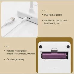 OSQI Lampe De Bureau LED Sans Fil Rechargeable Par USB 2000 MAh Alimentée Par Batterie, Contrôle Tactile 3 Couleurs 6 Luminosité Réglable, Lampe De Table Portable Pour Enfants Lecture Livre D'étude Lumière Chambre Lit Côté -Lampe Soldes Boutique 65506778 4
