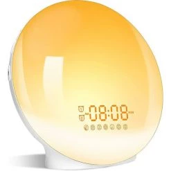 Lampe Soldes Boutique 14 CSPARKV Réveil Lumière De Réveil Avec Simulation De Lever/coucher Du Soleil Double Alarme Veilleuse De Chevet Fonction Snooze Radio Fm 7 Sons Naturels 7 Atmosphères Colorées