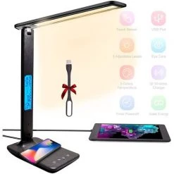 MAGICFOX Lampe De Bureau LED Dimmable, 3 Modes - 3 Niveaux De Luminosité - Affichage LCD -Fonction De Charge Sans Fil - Protection Des Yeux
