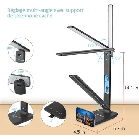 MAGICFOX Lampe De Bureau LED Dimmable, 3 Modes - 3 Niveaux De Luminosité - Affichage LCD -Fonction De Charge Sans Fil - Protection Des Yeux 4 MAGICFOX Lampe De Bureau LED Dimmable, 3 Modes - 3 Niveaux De Luminosité - Affichage LCD -Fonction De Charge Sans Fil - Protection Des Yeux – Image 4