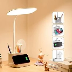MONLY Lampe De Bureau LED Multifonctionnelle, Lampe De Bureau Pliable à Intensité Variable, Antidérapante Lisse, 3 Modes De Couleur, Lampe De Lecture Tactile Sans Fil Pour Livres De Chambre, Avec Port De Charge USB/porte-stylo, Lampe De Bureau De Protection Des