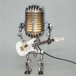 EINEMGELD Microphone Robot Lampe Guitare, Rétro Cool Mignon Fun Steampunk Table De Chevet Lampe De Bureau, Pour Chambre, Bar, Restaurant (B)