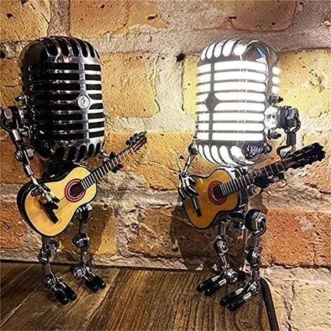 EINEMGELD Microphone Robot Lampe Guitare, Rétro Cool Mignon Fun Steampunk Table De Chevet Lampe De Bureau, Pour Chambre, Bar, Restaurant (B) 2 EINEMGELD Microphone Robot Lampe Guitare, Rétro Cool Mignon Fun Steampunk Table De Chevet Lampe De Bureau, Pour Chambre, Bar, Restaurant (B) – Image 2