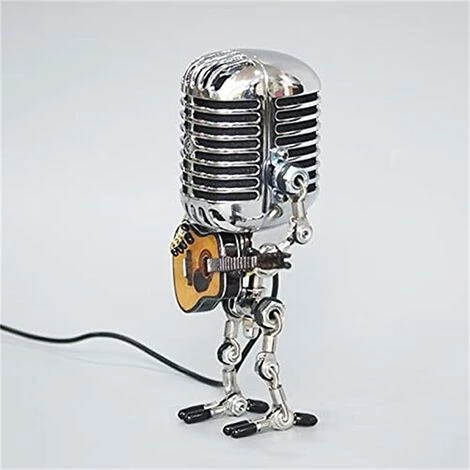 EINEMGELD Microphone Robot Lampe Guitare, Rétro Cool Mignon Fun Steampunk Table De Chevet Lampe De Bureau, Pour Chambre, Bar, Restaurant (B) 4 EINEMGELD Microphone Robot Lampe Guitare, Rétro Cool Mignon Fun Steampunk Table De Chevet Lampe De Bureau, Pour Chambre, Bar, Restaurant (B) – Image 4