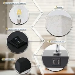 YIENJAOY Lampe De Table, Abat-jour En Tissu Beige, Lampe LED Avec 2 Ports De Charge USB, Ampoule(Incl), élégant Et Généreux, Lampe De Table Moderne Pour Bureau, Salon, Chambre -Lampe Soldes Boutique 65809434 3