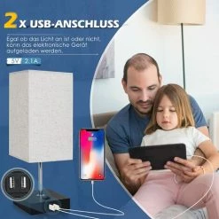 YIENJAOY Lampe De Table, Abat-jour En Tissu Beige, Lampe LED Avec 2 Ports De Charge USB, Ampoule(Incl), élégant Et Généreux, Lampe De Table Moderne Pour Bureau, Salon, Chambre -Lampe Soldes Boutique 65809434 4