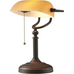 YIENJAOY Lampe De Bureau En Verre Ambré Avec Interrupteur à Cha?ne à Tirer
