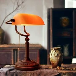 YIENJAOY Lampe De Bureau En Verre Ambré Avec Interrupteur à Cha?ne à Tirer -Lampe Soldes Boutique 65809585 3