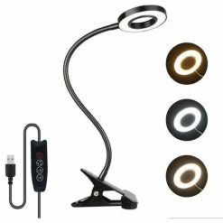 KAEJYIUT 7W Usb Lampe De Bureau à Pince, 3 Couleurs Et 10 Luminosité Réglables, 48 Led 350° Flexible, Lampe Pince Pour Lit, Liseuse Lampe De Lecture Livre, Dimmable Usb Clip Lampe De Chevet Pour Lire (Noir)
