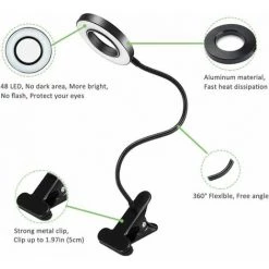 KAEJYIUT 7W Usb Lampe De Bureau à Pince, 3 Couleurs Et 10 Luminosité Réglables, 48 Led 350° Flexible, Lampe Pince Pour Lit, Liseuse Lampe De Lecture Livre, Dimmable Usb Clip Lampe De Chevet Pour Lire (Noir) -Lampe Soldes Boutique 65875056 4