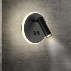 KAEJYIUT Feux De Chevet Led Lampe Murale Hotel Intérieur Lumières Mural Lit Lampe Murale Couloir Avec Interrupteur Noir 3W + 9W (Rond)