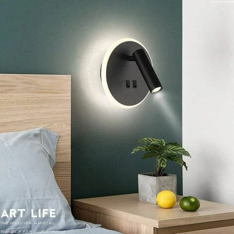 KAEJYIUT Feux De Chevet Led Lampe Murale Hotel Intérieur Lumières Mural Lit Lampe Murale Couloir Avec Interrupteur Noir 3W + 9W (Rond) 2 KAEJYIUT Feux De Chevet Led Lampe Murale Hotel Intérieur Lumières Mural Lit Lampe Murale Couloir Avec Interrupteur Noir 3W + 9W (Rond) – Image 2