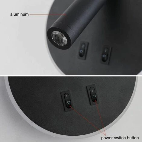 KAEJYIUT Feux De Chevet Led Lampe Murale Hotel Intérieur Lumières Mural Lit Lampe Murale Couloir Avec Interrupteur Noir 3W + 9W (Rond) 3 KAEJYIUT Feux De Chevet Led Lampe Murale Hotel Intérieur Lumières Mural Lit Lampe Murale Couloir Avec Interrupteur Noir 3W + 9W (Rond) – Image 3
