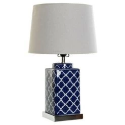 BRICOMARTEAU Lampe De Bureau DKD Home Decor Mosaïque Porcelaine Bleu Polyester Blanc (35 X 35 X 57 Cm)