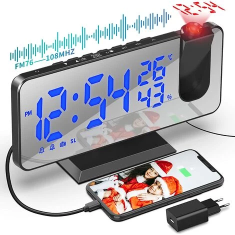 EINEMGELD Réveil à Projection Réveil Double Avec Connexion USB, Affichage LED 1 EINEMGELD Réveil à Projection Réveil Double Avec Connexion USB, Affichage LED