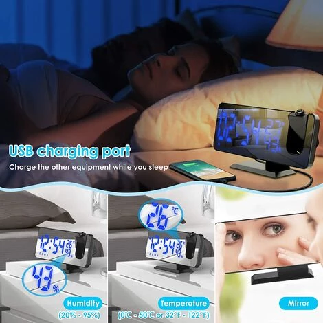 EINEMGELD Réveil à Projection Réveil Double Avec Connexion USB, Affichage LED 4 EINEMGELD Réveil à Projection Réveil Double Avec Connexion USB, Affichage LED – Image 4