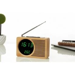 CSPARKV Radio-réveil En Bois De Chevet Rétro, Réveil Muet Paresseux, Cadeau Créatif Horloge électronique Nouvelle Horloge LED En Bambou Radio FM Radio-réveil électronique Affichage De La Température Vert -Lampe Soldes Boutique 66351435 3