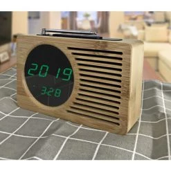 CSPARKV Radio-réveil En Bois De Chevet Rétro, Réveil Muet Paresseux, Cadeau Créatif Horloge électronique Nouvelle Horloge LED En Bambou Radio FM Radio-réveil électronique Affichage De La Température Vert -Lampe Soldes Boutique 66351435 5