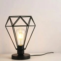 LLOVE Moderne Industrielle Cage De Diamant Lampe De Table,lampadaire Avec Vintage Design Industriel,lampe De Chevet,Cage En Métal Lampe De Table,no Ampoules,Noir,Douille:E27,pour Salon,chambre Et Bureau [Classe énergétique A++] -Lampe Soldes Boutique 67414876 3