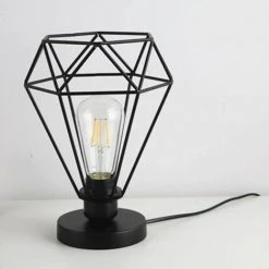 LLOVE Moderne Industrielle Cage De Diamant Lampe De Table,lampadaire Avec Vintage Design Industriel,lampe De Chevet,Cage En Métal Lampe De Table,no Ampoules,Noir,Douille:E27,pour Salon,chambre Et Bureau [Classe énergétique A++] -Lampe Soldes Boutique 67414876 4