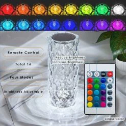 DONTODENT Lampe De Table En Cristal De Diamant, 16 Couleurs Usb Charge Lampe Tactile Veilleuse De Chevet Avec Télécommande -Lampe Soldes Boutique 67436071 3