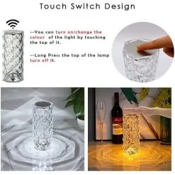 DONTODENT Lampe De Table En Cristal De Diamant, 16 Couleurs Usb Charge Lampe Tactile Veilleuse De Chevet Avec Télécommande -Lampe Soldes Boutique 67436071 4