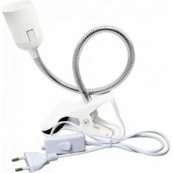 LLOVE Spot E27 Pince Pour Lampe De Lecture Au Lit, AC 230V, Câble Douille Clipsable Avec Interrupteur, Lampe Pince E27 Clip Lampe Col De Cygne Flexible Pour Acquarium Plante Miroir (Blanc, Sans Ampoule)